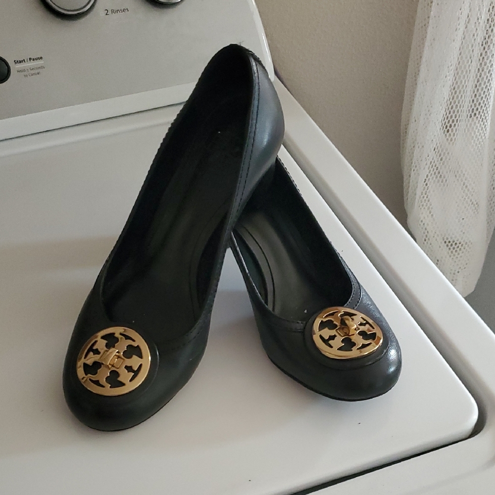 Tory Burch Black Heels with Gold Accent